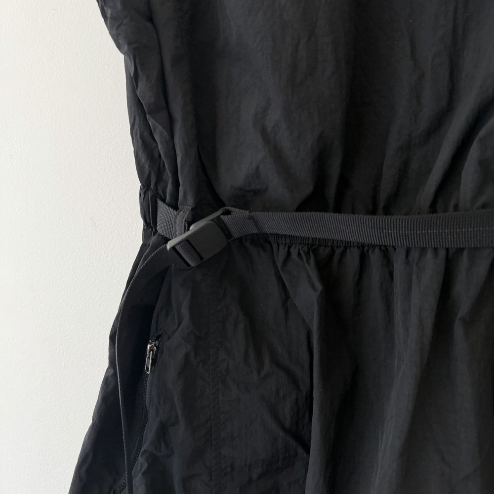 Black Nylon Utility Dress L Zip‎ Pockets Belted Minimalist Gorpcore Techwear - Picture 3 of 9